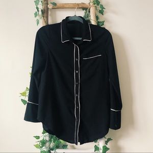 Ecru Studios Pajama Trim Button Down Blouse M